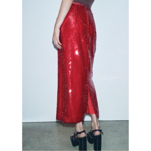 Zara Skirt SEQUIN MIDI ZW COLLECTION holiday party festive maximalism bold - Picture 2 of 16